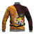 Tonga Culture Baseball Jacket Ngatu Pattern with Plumeria and Hibiscus