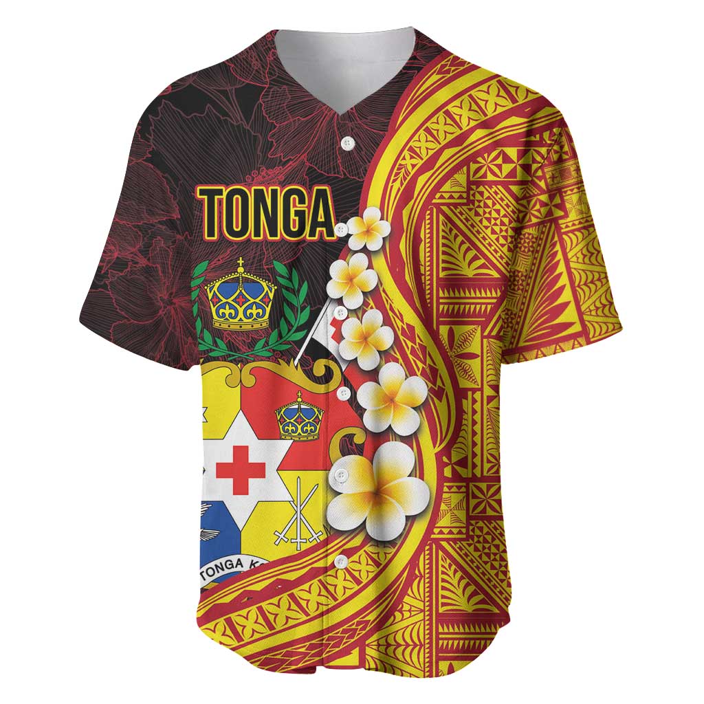 Tonga Culture Baseball Jersey Ngatu Pattern with Plumeria and Hibiscus