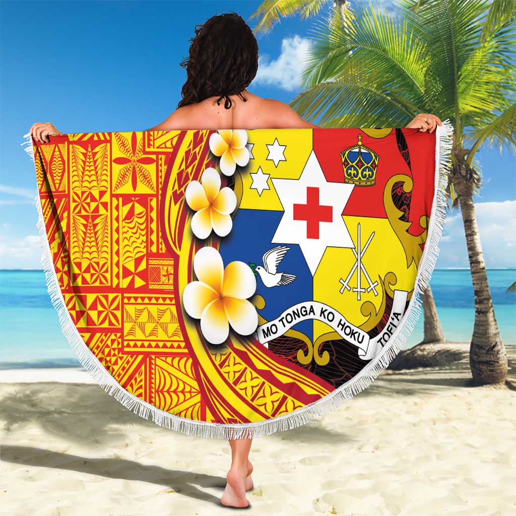 Tonga Culture Beach Blanket Ngatu Pattern with Plumeria and Hibiscus