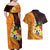 Tonga Culture Couples Matching Off Shoulder Maxi Dress and Hawaiian Shirt Ngatu Pattern with Plumeria and Hibiscus