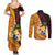 Tonga Culture Couples Matching Summer Maxi Dress and Long Sleeve Button Shirt Ngatu Pattern with Plumeria and Hibiscus