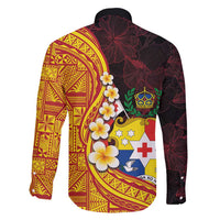 Tonga Culture Family Matching Long Sleeve Bodycon Dress and Hawaiian Shirt Ngatu Pattern with Plumeria and Hibiscus LT03 - Polynesian Pride
