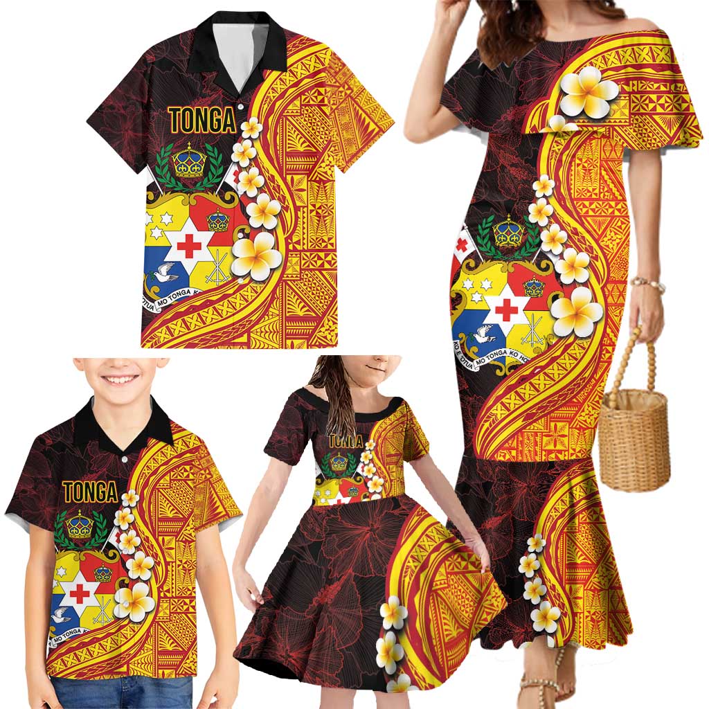 Tonga Culture Family Matching Mermaid Dress and Hawaiian Shirt Ngatu Pattern with Plumeria and Hibiscus LT03 - Polynesian Pride