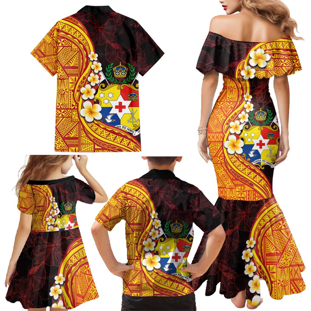 Tonga Culture Family Matching Mermaid Dress and Hawaiian Shirt Ngatu Pattern with Plumeria and Hibiscus LT03 - Polynesian Pride