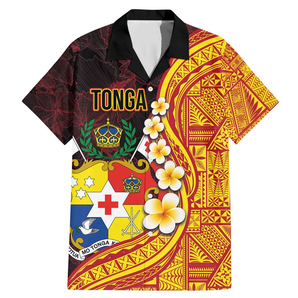 Tonga Culture Family Matching Mermaid Dress and Hawaiian Shirt Ngatu Pattern with Plumeria and Hibiscus LT03 Dad's Shirt - Short Sleeve Black - Polynesian Pride