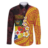 Tonga Culture Family Matching Mermaid Dress and Hawaiian Shirt Ngatu Pattern with Plumeria and Hibiscus LT03 Dad's Shirt - Long Sleeve Black - Polynesian Pride