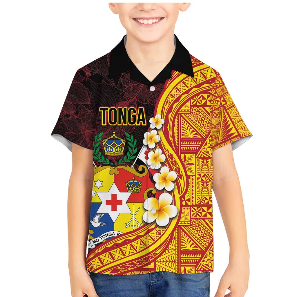 Tonga Culture Family Matching Mermaid Dress and Hawaiian Shirt Ngatu Pattern with Plumeria and Hibiscus LT03 Son's Shirt Black - Polynesian Pride