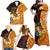 Tonga Culture Family Matching Off Shoulder Maxi Dress and Hawaiian Shirt Ngatu Pattern with Plumeria and Hibiscus