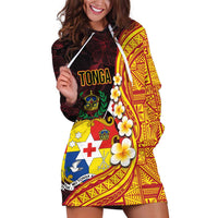 Tonga Culture Hoodie Dress Ngatu Pattern with Plumeria and Hibiscus