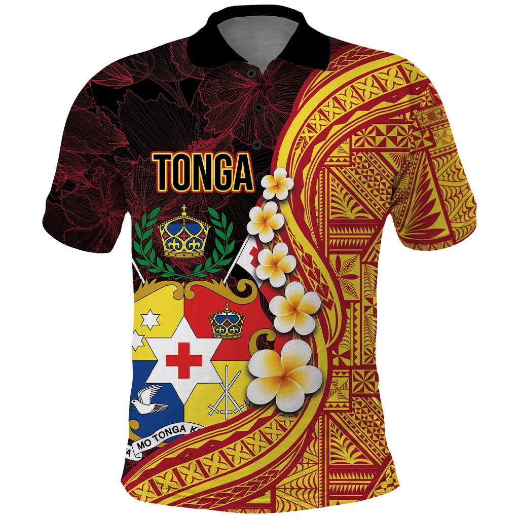 Tonga Culture Polo Shirt Ngatu Pattern with Plumeria and Hibiscus