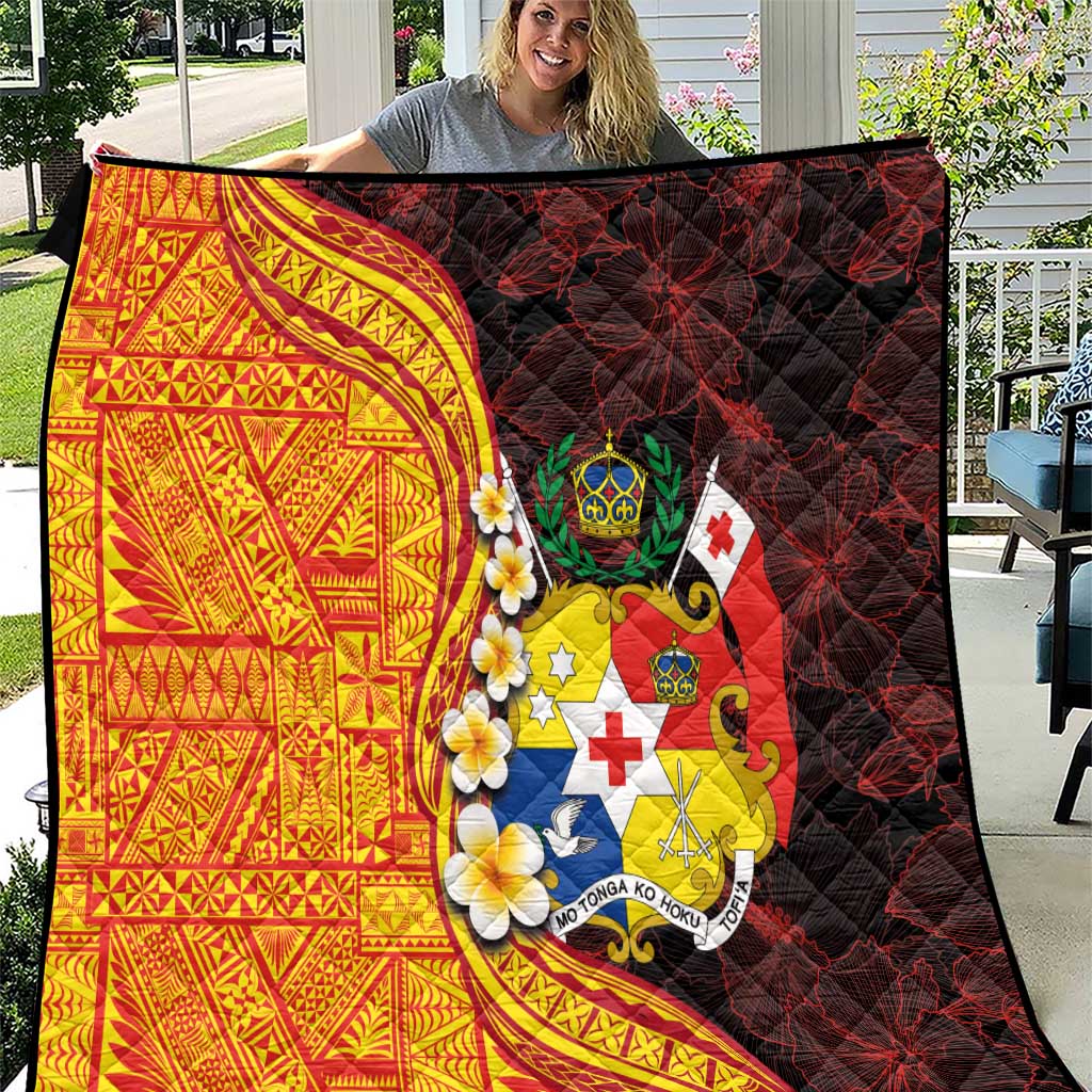 Tonga Culture Quilt Ngatu Pattern with Plumeria and Hibiscus