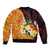 Tonga Culture Sleeve Zip Bomber Jacket Ngatu Pattern with Plumeria and Hibiscus