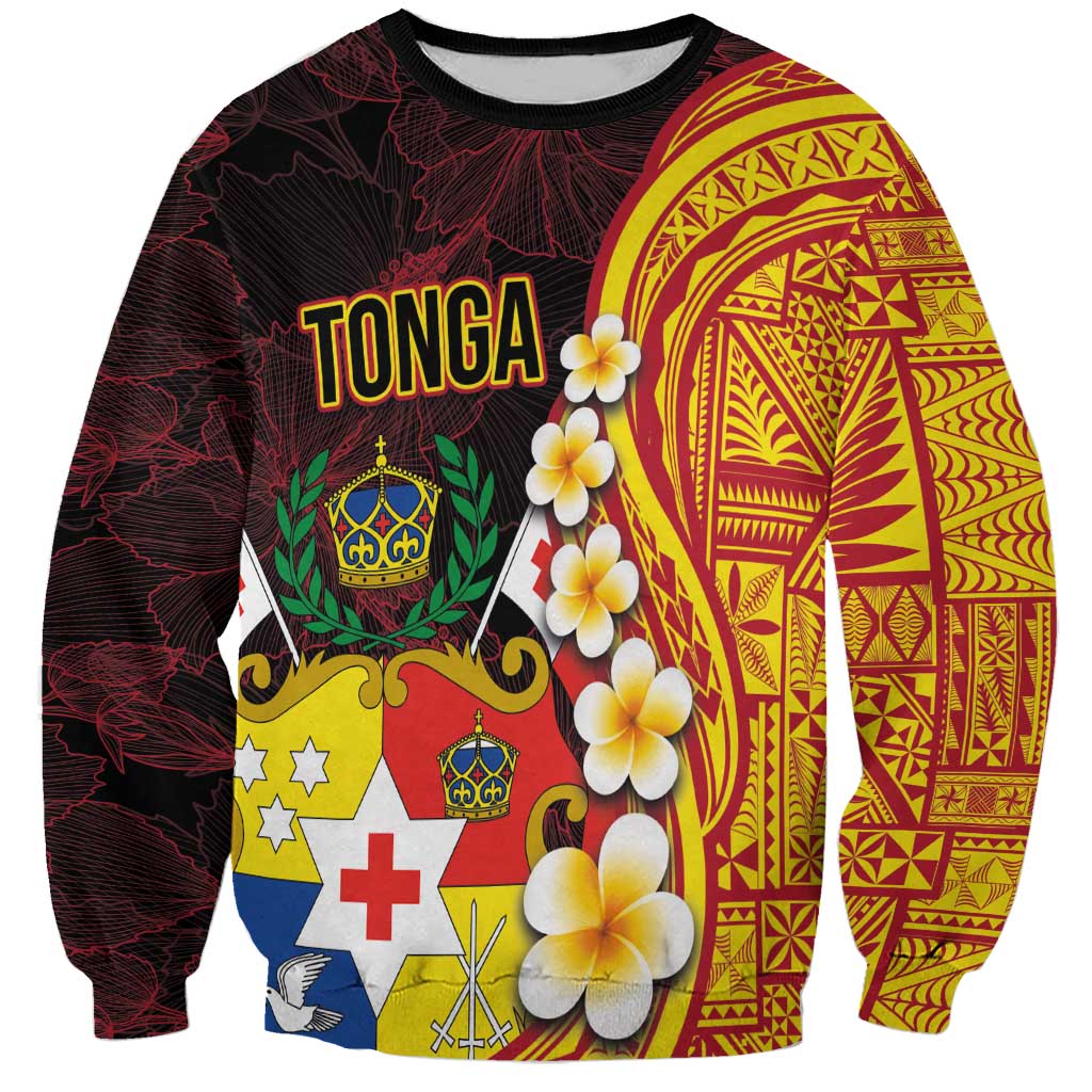 Tonga Culture Sweatshirt Ngatu Pattern with Plumeria and Hibiscus