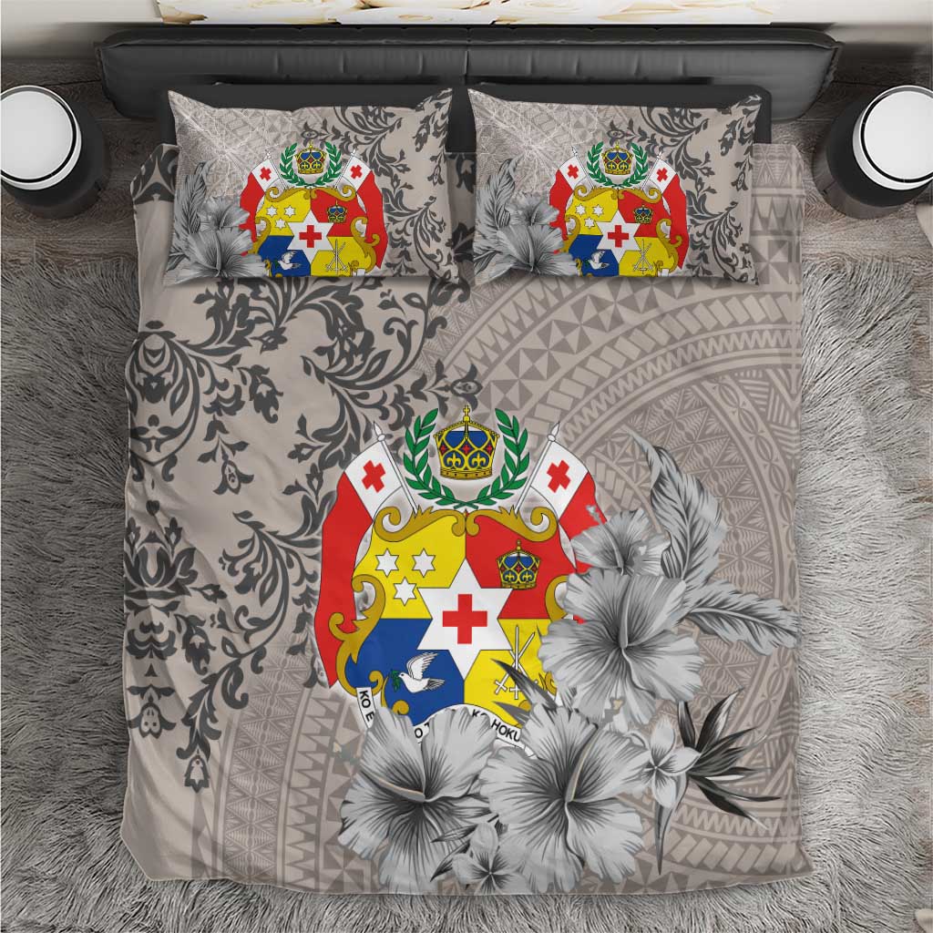 Tonga Culture Bedding Set Ngatu Pattern and Blooming Hibiscus