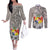 Tonga Culture Couples Matching Off The Shoulder Long Sleeve Dress and Long Sleeve Button Shirt Ngatu Pattern and Blooming Hibiscus