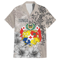 Tonga Culture Family Matching Long Sleeve Bodycon Dress and Hawaiian Shirt Ngatu Pattern and Blooming Hibiscus LT03 Dad's Shirt - Short Sleeve Light Gray - Polynesian Pride