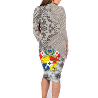Tonga Culture Family Matching Long Sleeve Bodycon Dress and Hawaiian Shirt Ngatu Pattern and Blooming Hibiscus LT03 - Polynesian Pride