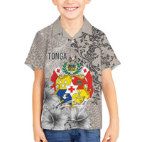 Tonga Culture Family Matching Long Sleeve Bodycon Dress and Hawaiian Shirt Ngatu Pattern and Blooming Hibiscus LT03 Son's Shirt Light Gray - Polynesian Pride