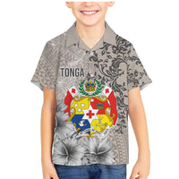 Tonga Culture Family Matching Mermaid Dress and Hawaiian Shirt Ngatu Pattern and Blooming Hibiscus LT03 Son's Shirt Light Gray - Polynesian Pride