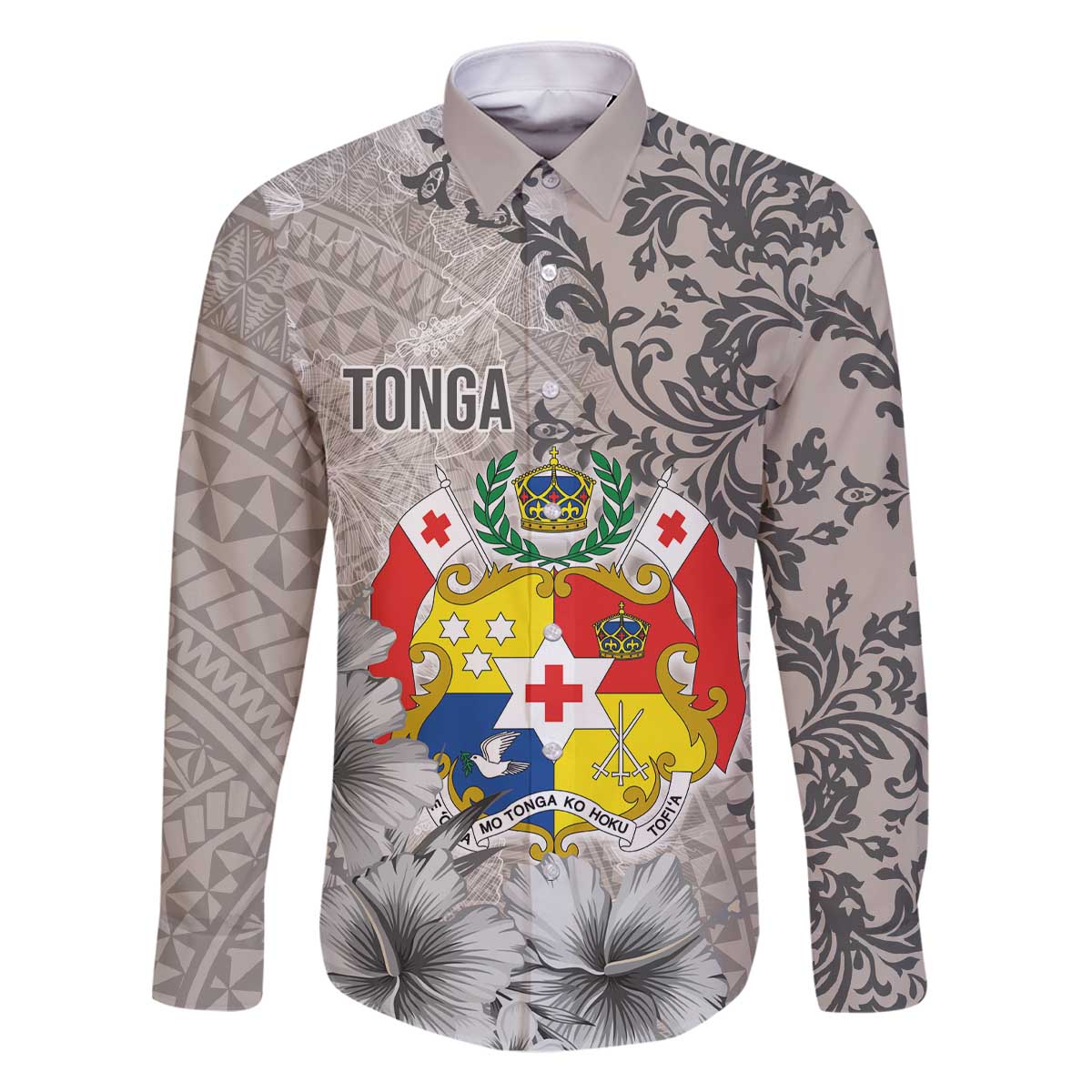 Tonga Culture Family Matching Off The Shoulder Long Sleeve Dress and Hawaiian Shirt Ngatu Pattern and Blooming Hibiscus
