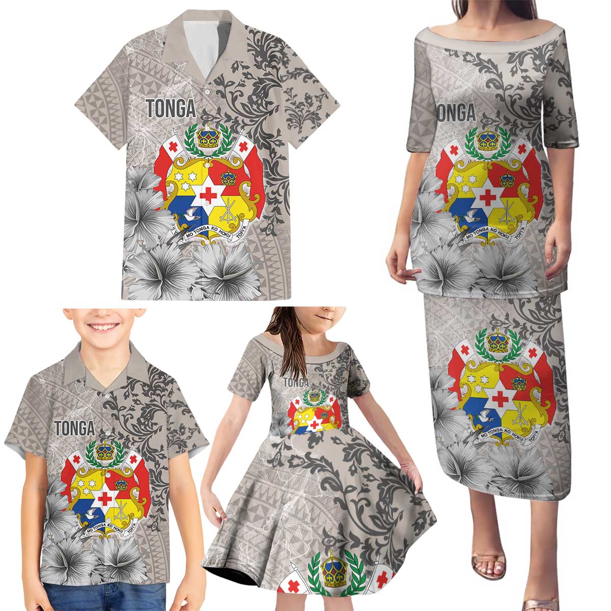 Tonga Culture Family Matching Puletasi and Hawaiian Shirt Ngatu Pattern and Blooming Hibiscus LT03 - Polynesian Pride