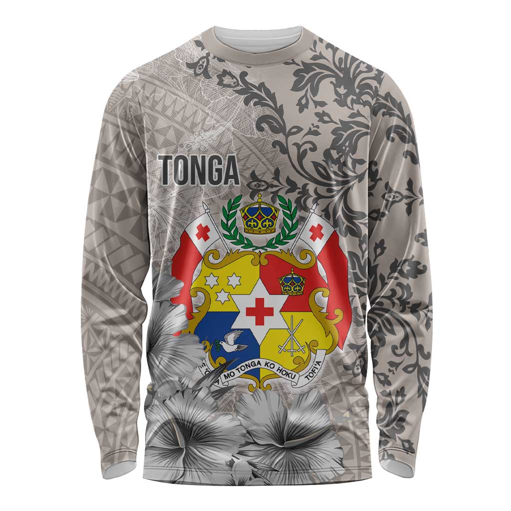 Tonga Culture Long Sleeve Shirt Ngatu Pattern and Blooming Hibiscus