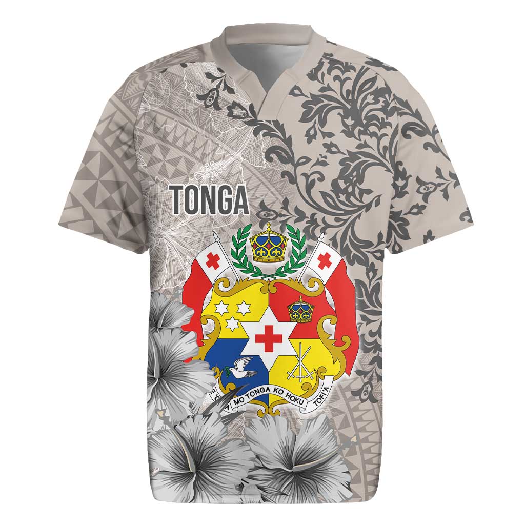 Tonga Culture Rugby Jersey Ngatu Pattern and Blooming Hibiscus