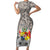 Tonga Culture Short Sleeve Bodycon Dress Ngatu Pattern and Blooming Hibiscus