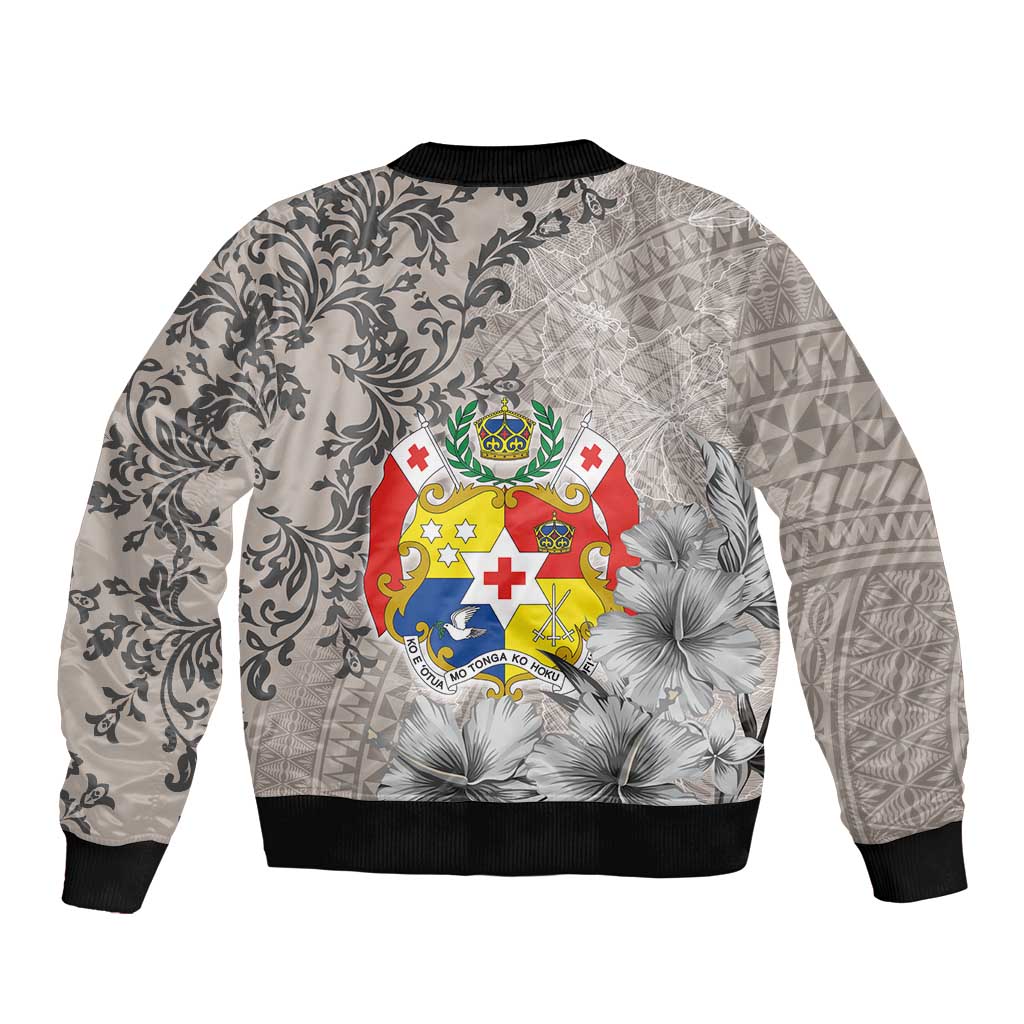 Tonga Culture Sleeve Zip Bomber Jacket Ngatu Pattern and Blooming Hibiscus LT03 - Polynesian Pride