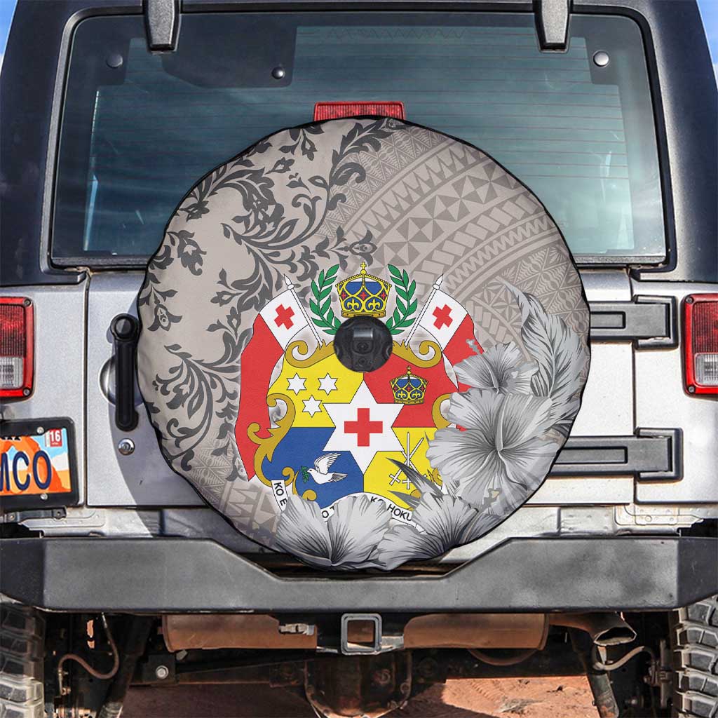 Tonga Culture Spare Tire Cover Ngatu Pattern and Blooming Hibiscus