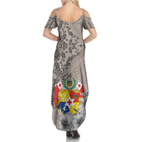 Tonga Culture Summer Maxi Dress Ngatu Pattern and Blooming Hibiscus