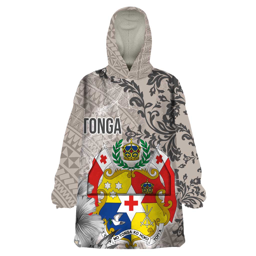 Tonga Culture Wearable Blanket Hoodie Ngatu Pattern and Blooming Hibiscus