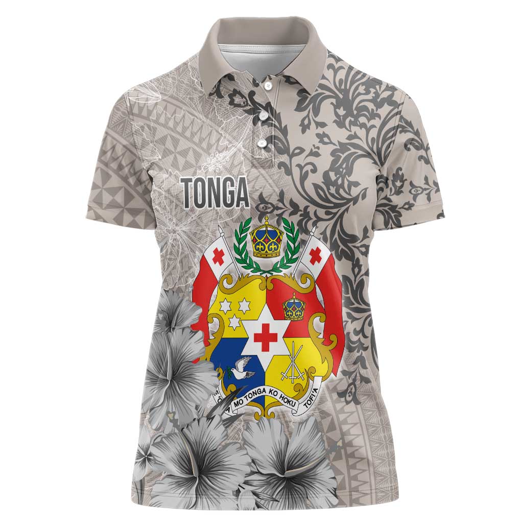 Tonga Culture Women Polo Shirt Ngatu Pattern and Blooming Hibiscus