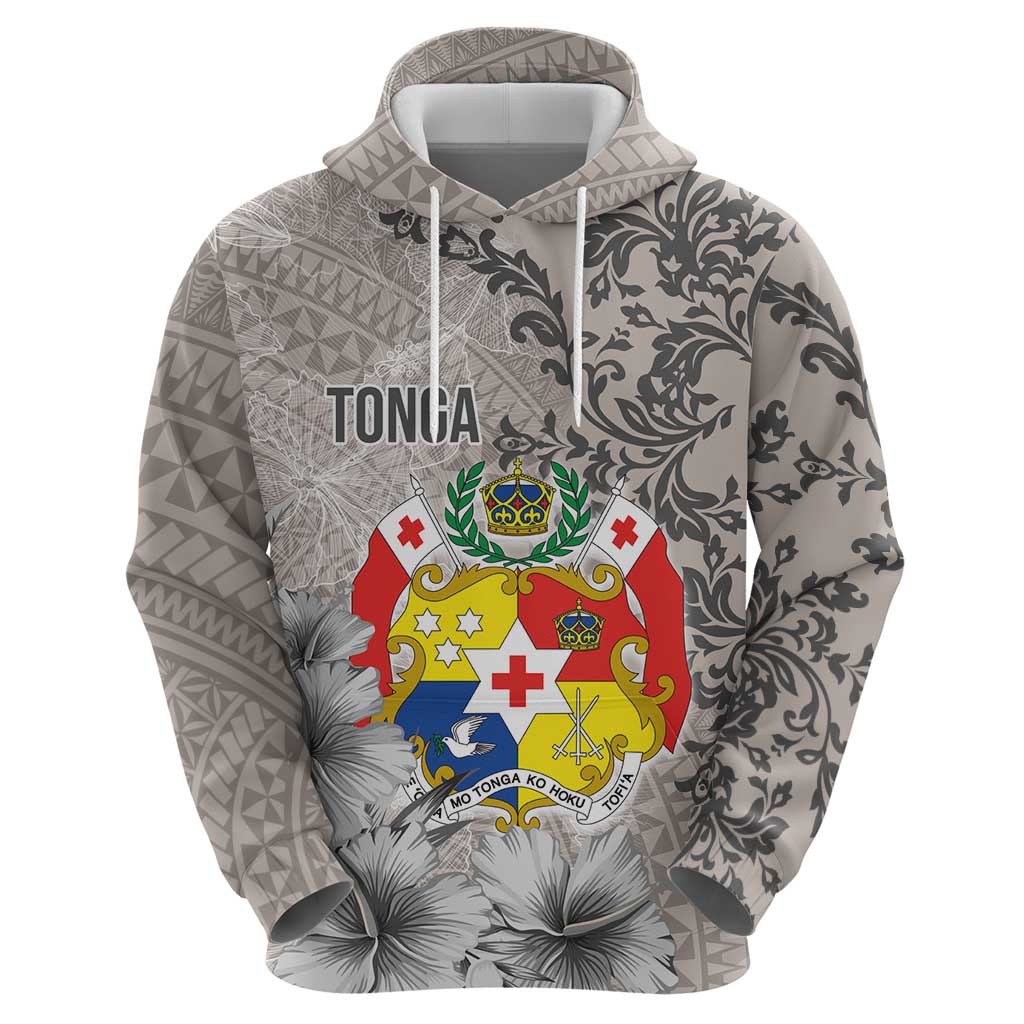 Tonga Culture Zip Hoodie Ngatu Pattern and Blooming Hibiscus