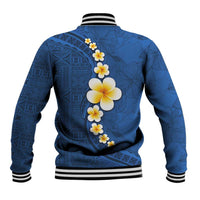 Polynesian Hibiscus and Plumeria with Tapa Pattern Baseball Jacket Blue Color