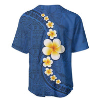 Polynesian Hibiscus and Plumeria with Tapa Pattern Baseball Jersey Blue Color