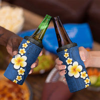 Polynesian Hibiscus and Plumeria with Tapa Pattern 4 in 1 Can Cooler Tumbler Blue Color
