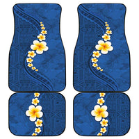 Polynesian Hibiscus and Plumeria with Tapa Pattern Car Mats Blue Color