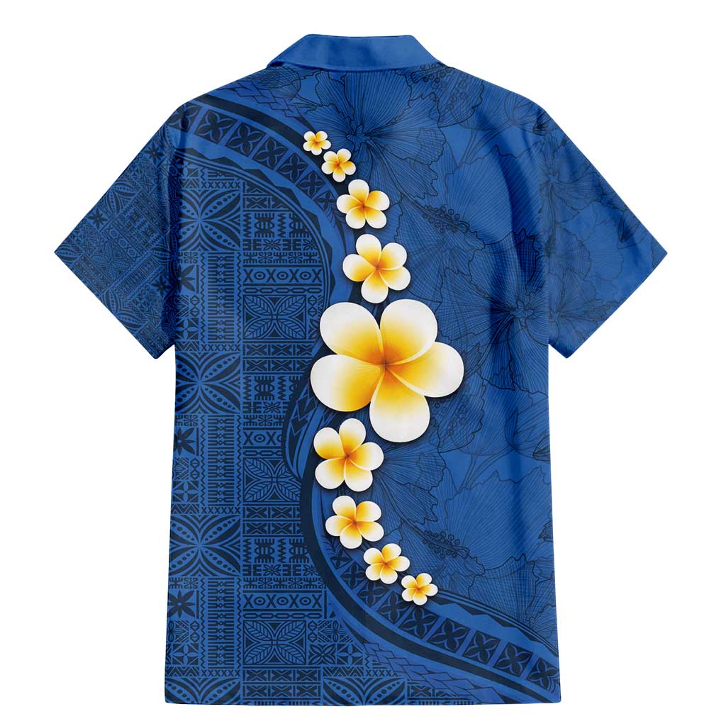 Polynesian Hibiscus and Plumeria with Tapa Pattern Family Matching Mermaid Dress and Hawaiian Shirt Blue Color LT03 - Polynesian Pride