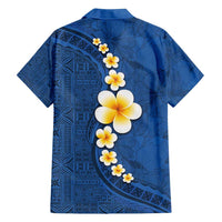 Polynesian Hibiscus and Plumeria with Tapa Pattern Family Matching Off Shoulder Maxi Dress and Hawaiian Shirt Blue Color LT03 - Polynesian Pride