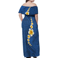 Polynesian Hibiscus and Plumeria with Tapa Pattern Family Matching Off Shoulder Maxi Dress and Hawaiian Shirt Blue Color LT03 - Polynesian Pride
