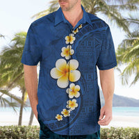 Polynesian Hibiscus and Plumeria with Tapa Pattern Hawaiian Shirt Blue Color