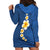 Polynesian Hibiscus and Plumeria with Tapa Pattern Hoodie Dress Blue Color