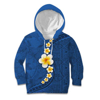 Polynesian Hibiscus and Plumeria with Tapa Pattern Kid Hoodie Blue Color