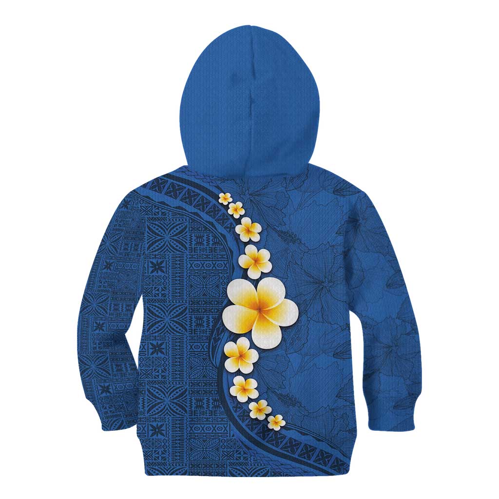 Polynesian Hibiscus and Plumeria with Tapa Pattern Kid Hoodie Blue Color