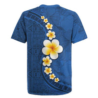 Polynesian Hibiscus and Plumeria with Tapa Pattern Rugby Jersey Blue Color