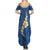 Polynesian Hibiscus and Plumeria with Tapa Pattern Summer Maxi Dress Blue Color