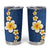 Polynesian Hibiscus and Plumeria with Tapa Pattern Tumbler Cup Blue Color