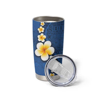 Polynesian Hibiscus and Plumeria with Tapa Pattern Tumbler Cup Blue Color