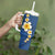 Polynesian Hibiscus and Plumeria with Tapa Pattern Tumbler With Handle Blue Color